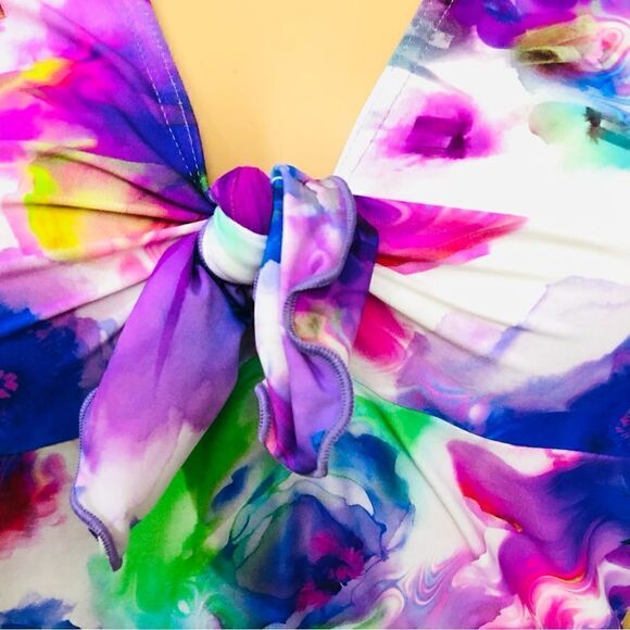Ciao Bella Saint Tropez Dress Bright Abstract Floral Pull On Sleeveless - Picture 3 of 11